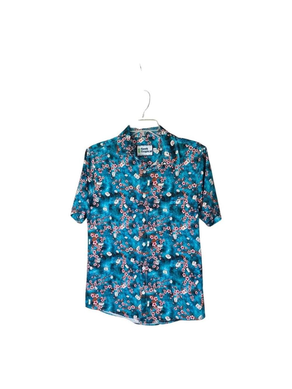 Geek Tropical Mahjong Cherry Blossom Button-Up Shirt XS